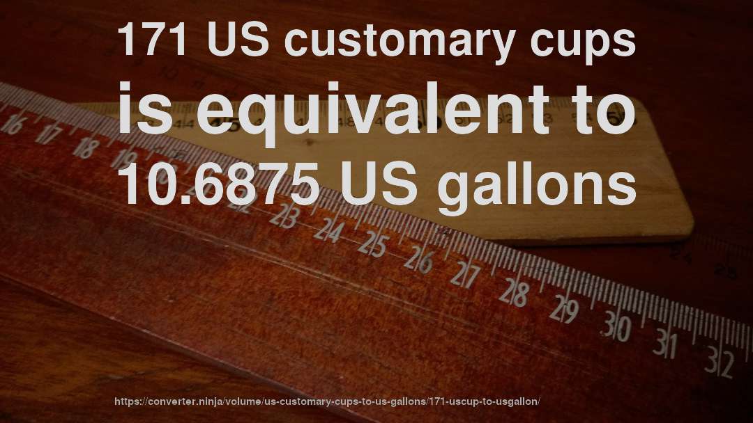 171 US customary cups is equivalent to 10.6875 US gallons