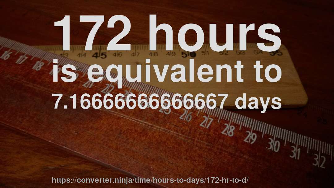 172 hours is equivalent to 7.16666666666667 days