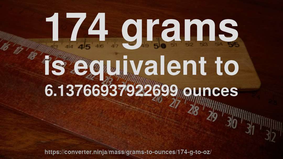 174 grams is equivalent to 6.13766937922699 ounces