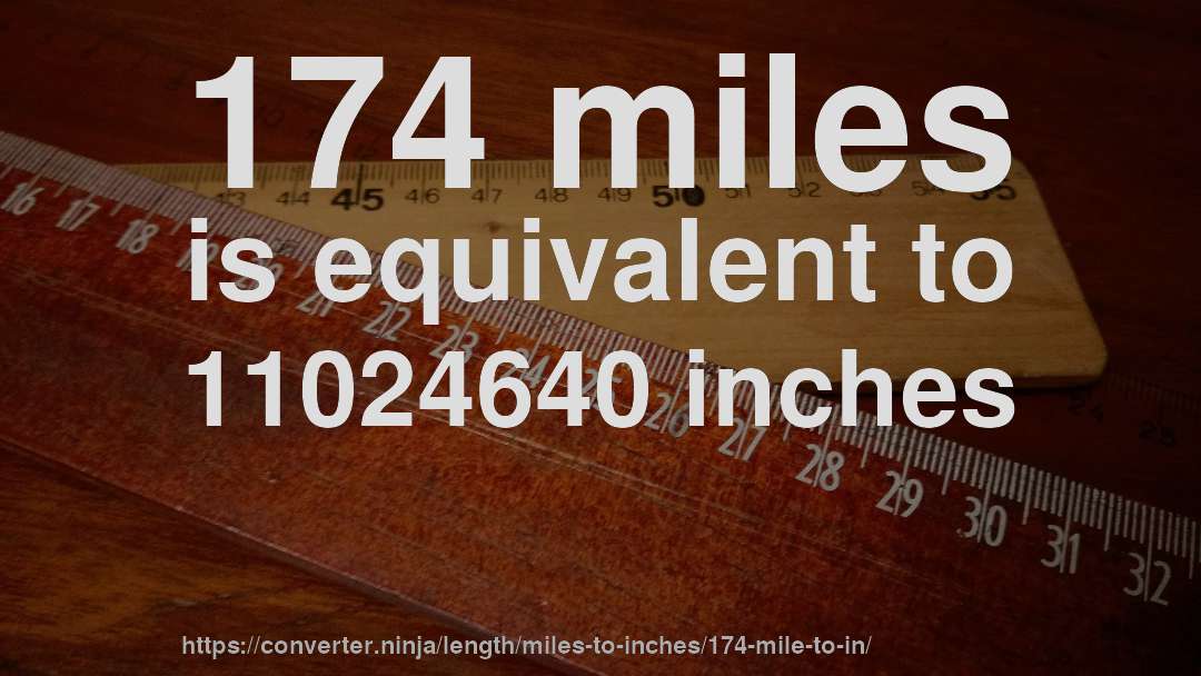 174 miles is equivalent to 11024640 inches