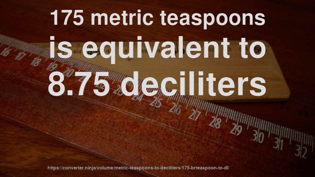 175 metric teaspoons is equivalent to 8.75 deciliters