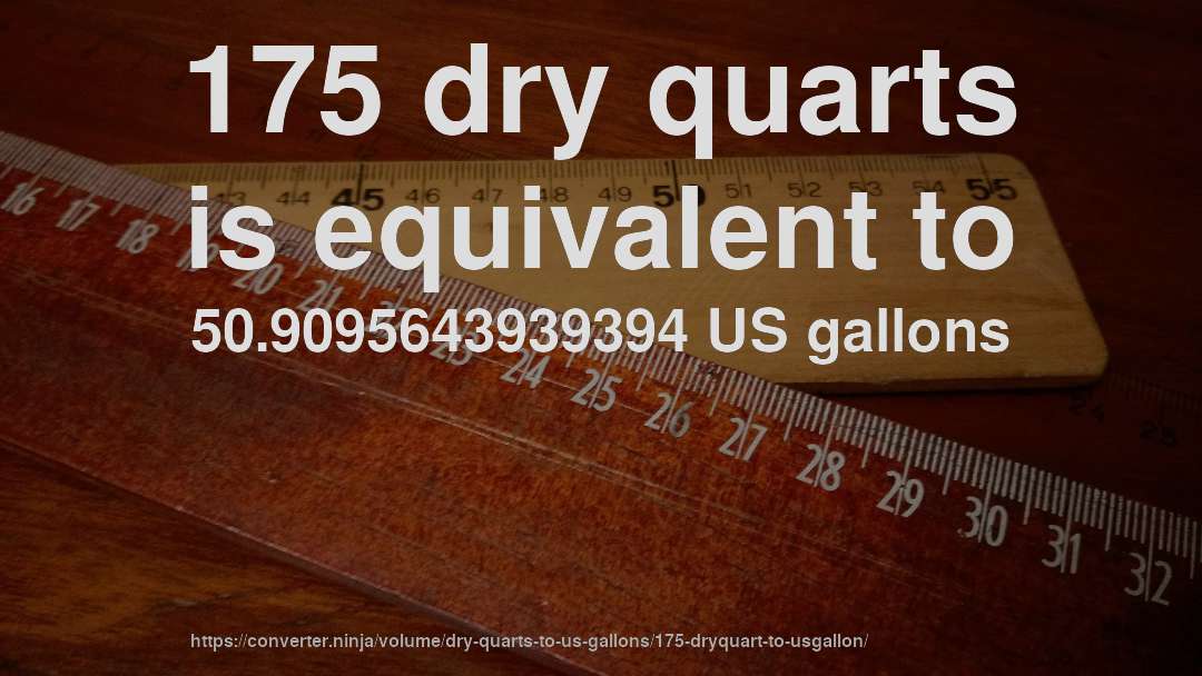 175 dry quarts is equivalent to 50.9095643939394 US gallons