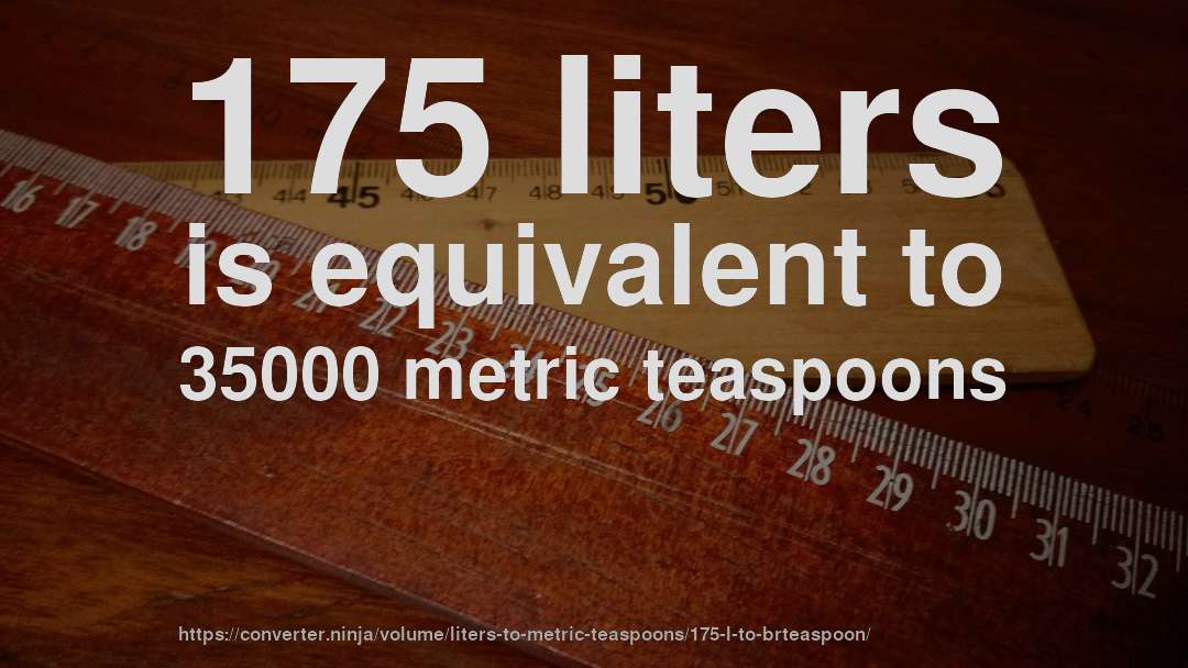 175 liters is equivalent to 35000 metric teaspoons
