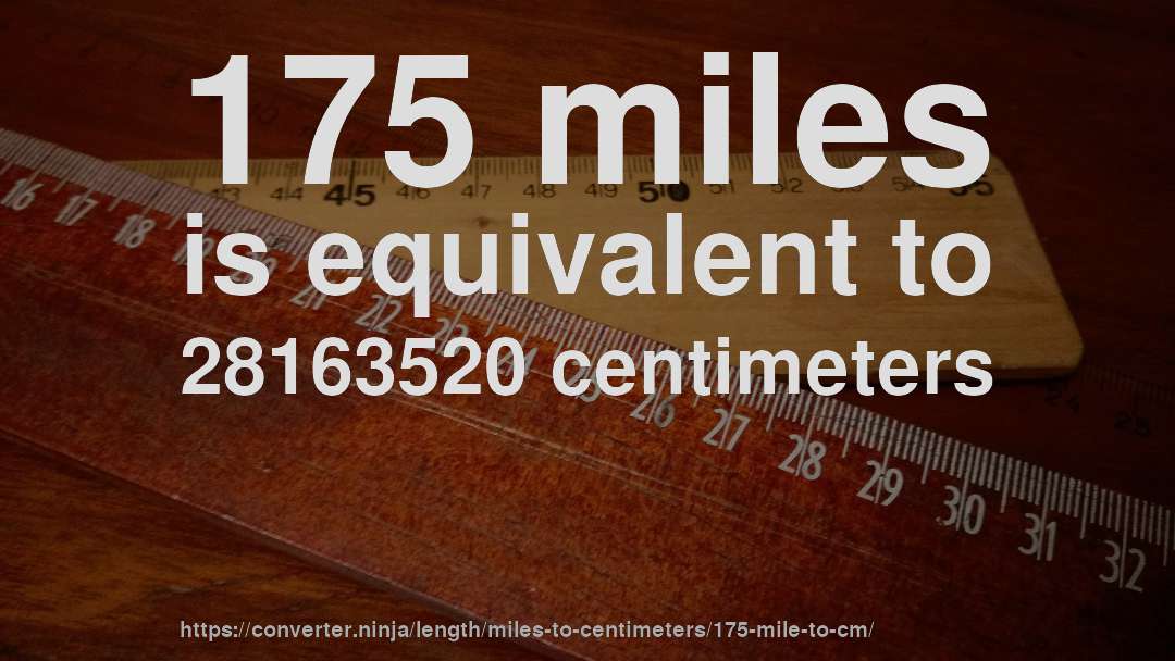 175 miles is equivalent to 28163520 centimeters