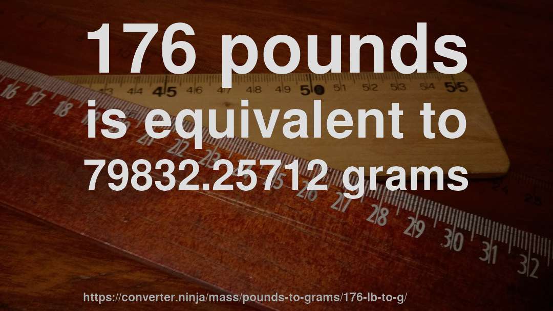 176 pounds is equivalent to 79832.25712 grams