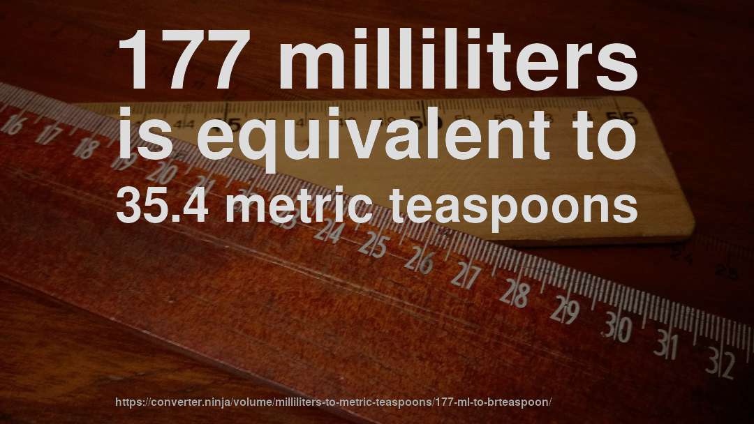 177 milliliters is equivalent to 35.4 metric teaspoons