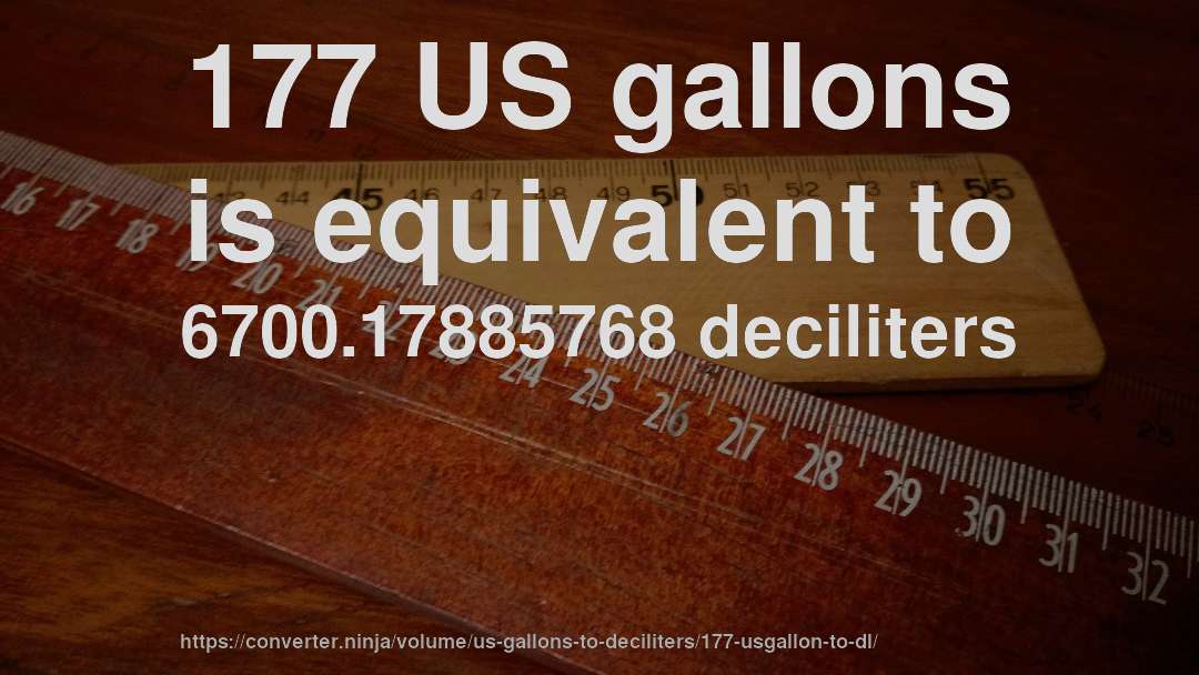 177 US gallons is equivalent to 6700.17885768 deciliters