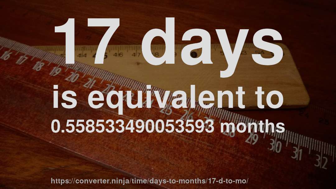 17 days is equivalent to 0.558533490053593 months