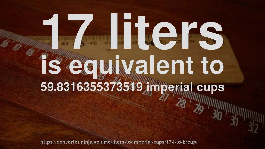 17 liters is equivalent to 59.8316355373519 imperial cups
