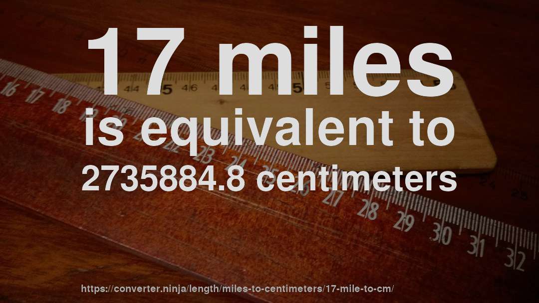 17 miles is equivalent to 2735884.8 centimeters