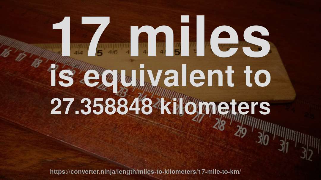 17 miles is equivalent to 27.358848 kilometers