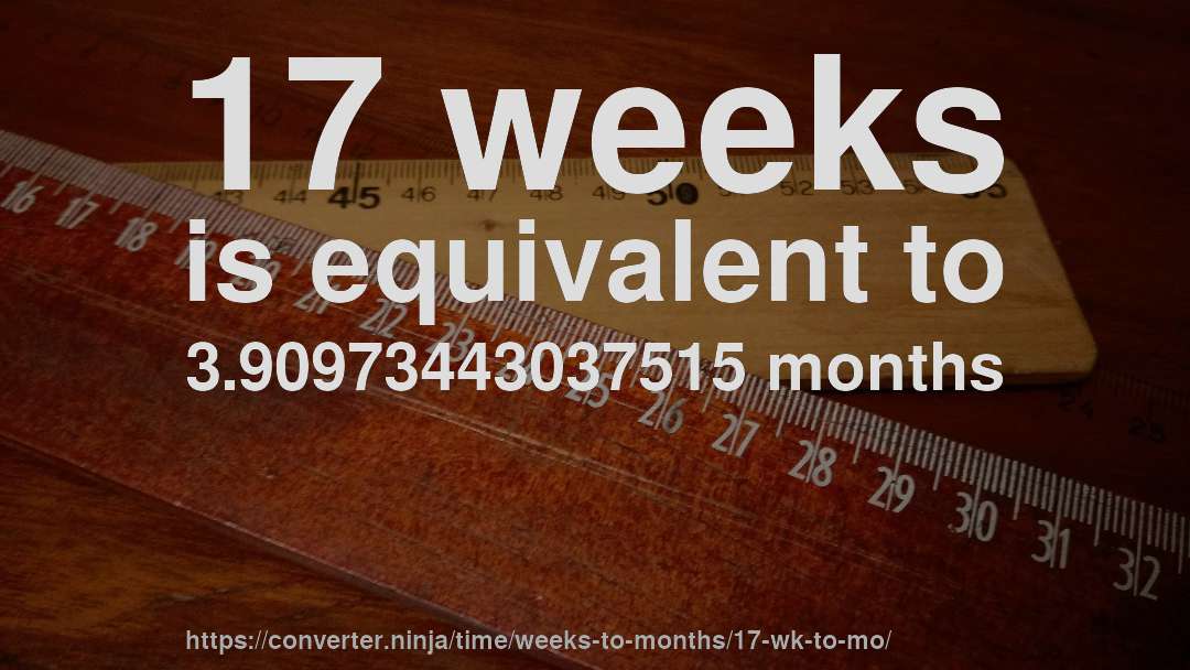 17 weeks is equivalent to 3.90973443037515 months