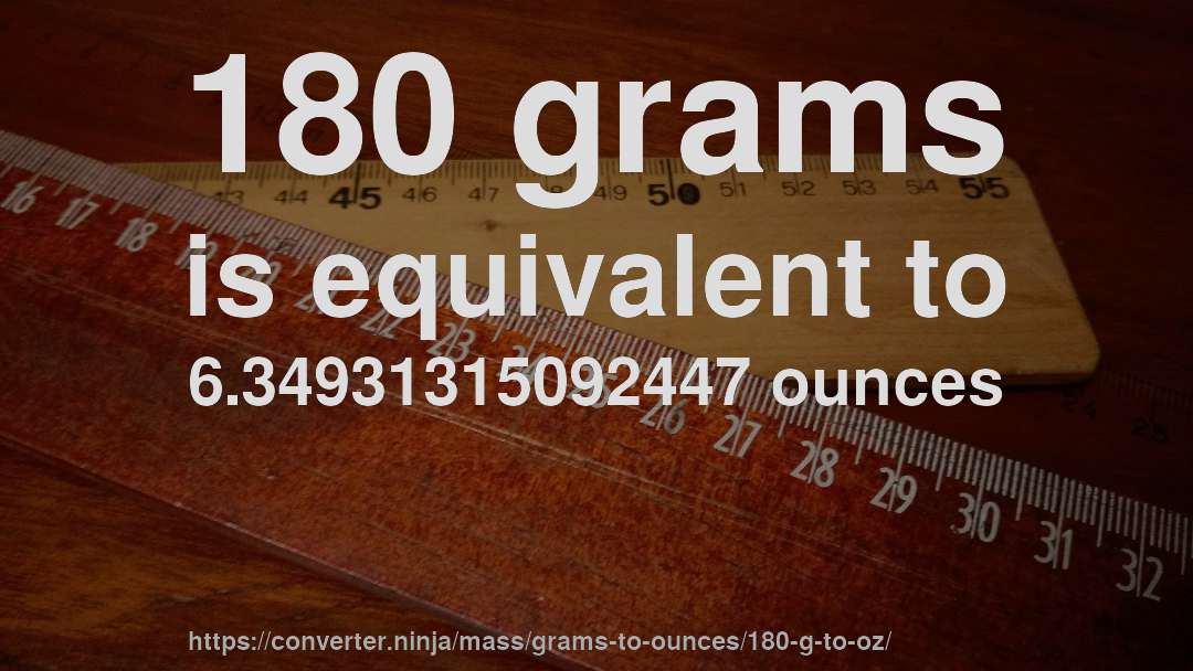 180 grams is equivalent to 6.34931315092447 ounces