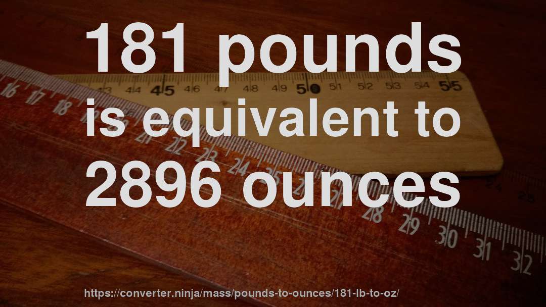 181 pounds is equivalent to 2896 ounces