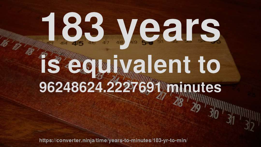 183 years is equivalent to 96248624.2227691 minutes