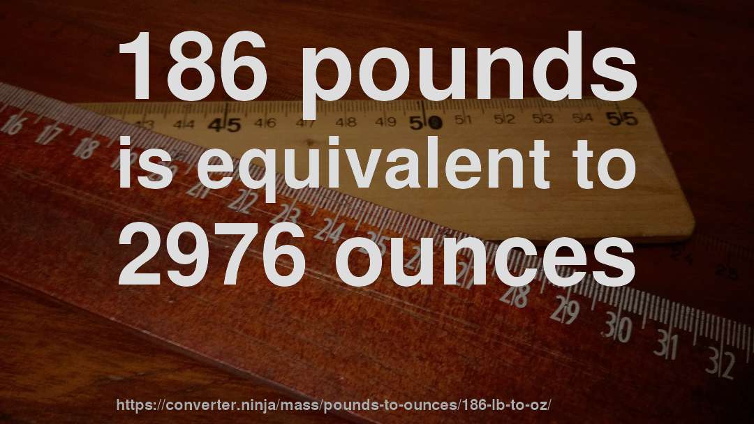 186 pounds is equivalent to 2976 ounces