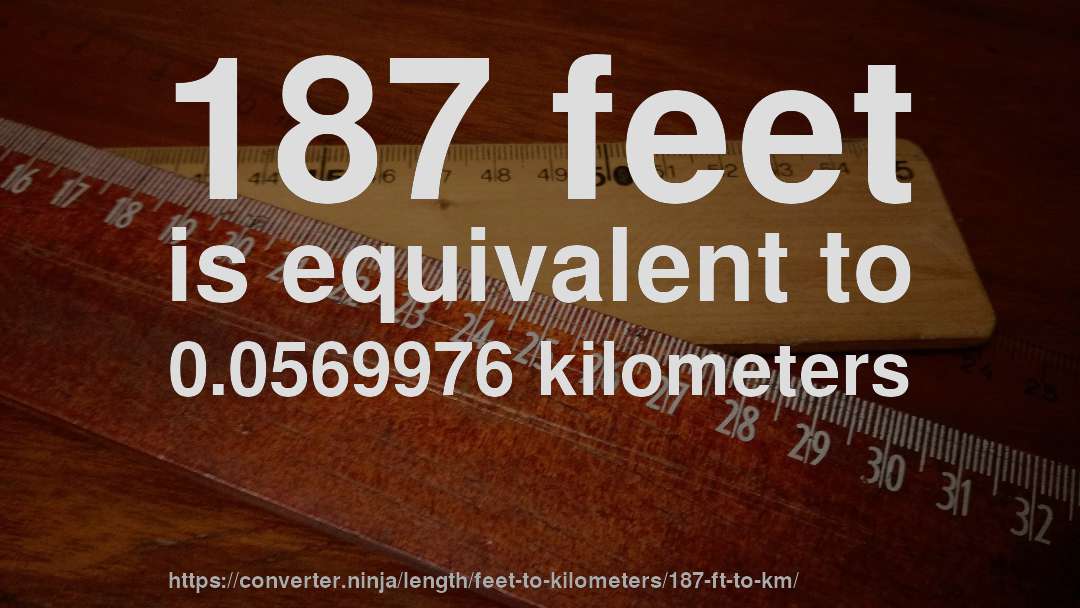 187 feet is equivalent to 0.0569976 kilometers