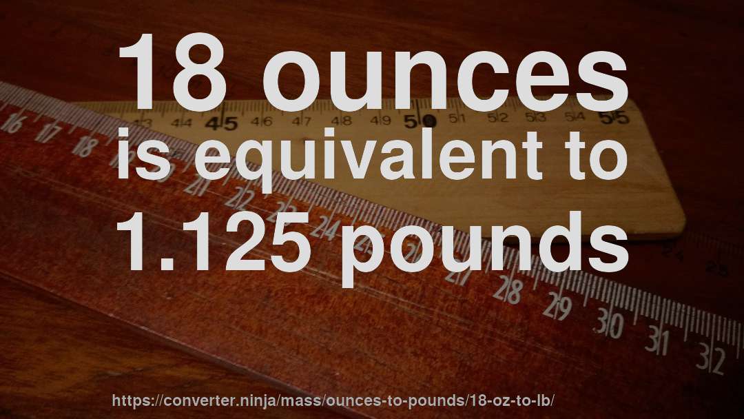 18 ounces is equivalent to 1.125 pounds