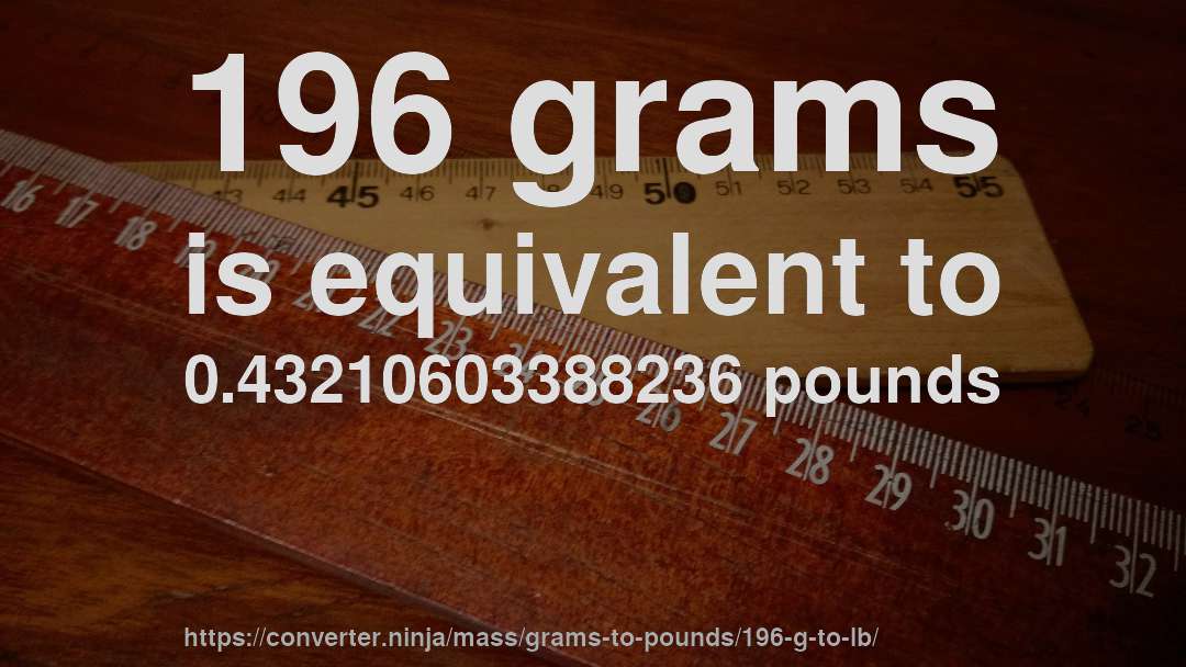 196 grams is equivalent to 0.43210603388236 pounds