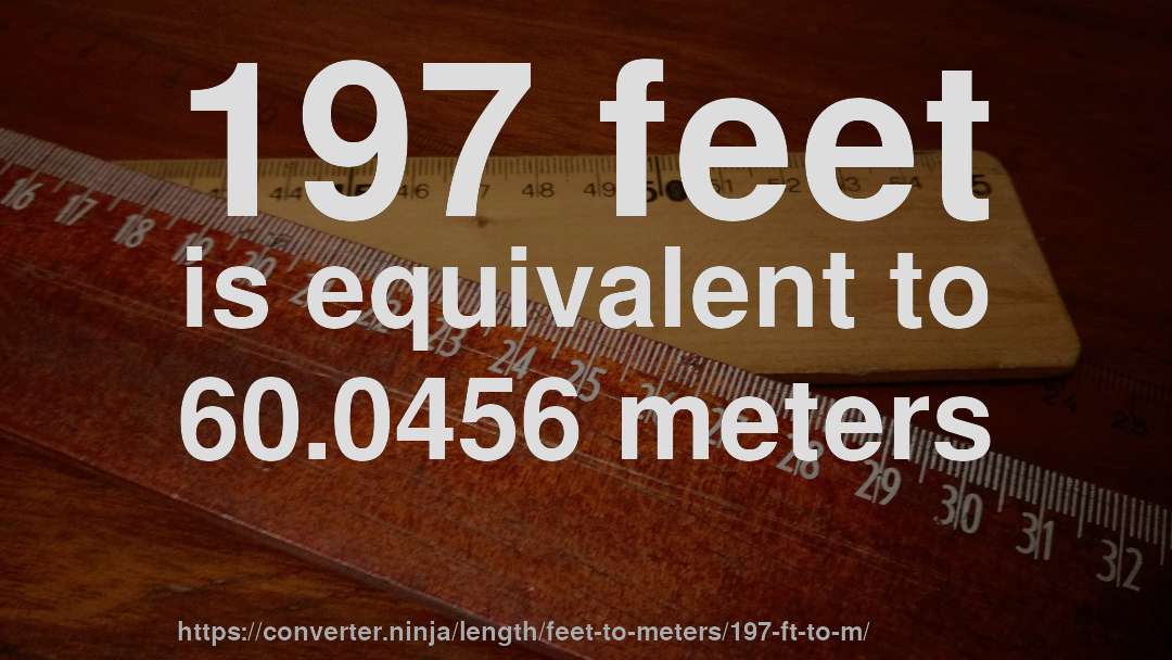 197 feet is equivalent to 60.0456 meters