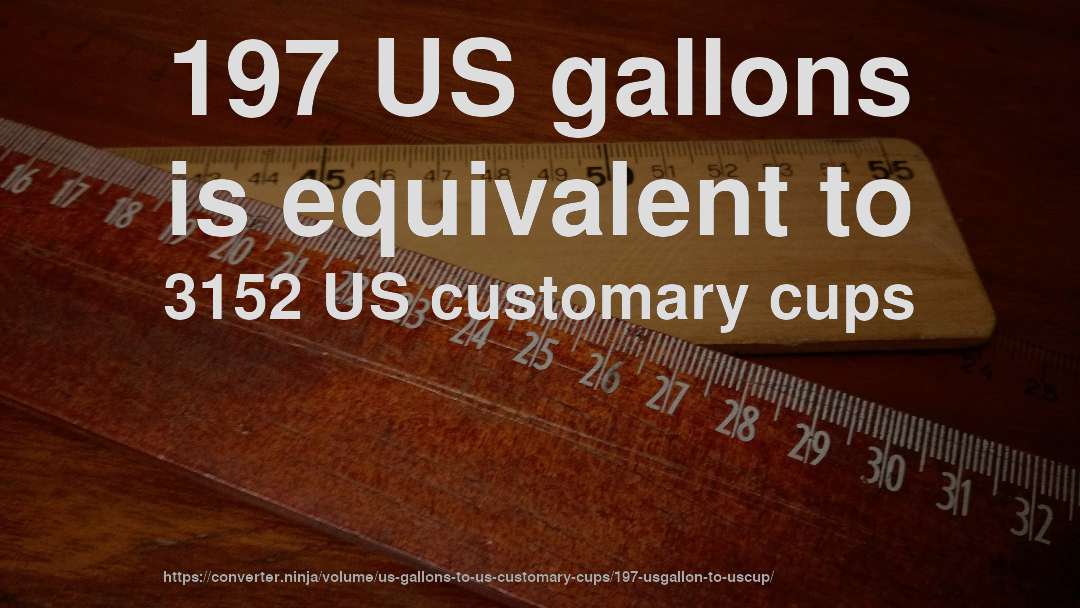 197 US gallons is equivalent to 3152 US customary cups
