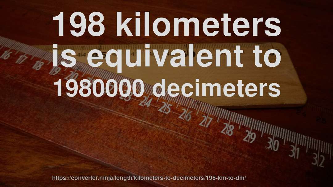 198 kilometers is equivalent to 1980000 decimeters