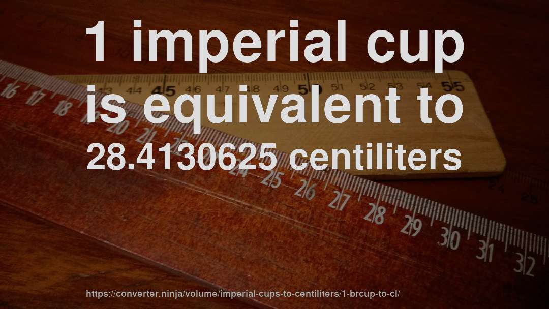 1 imperial cup is equivalent to 28.4130625 centiliters