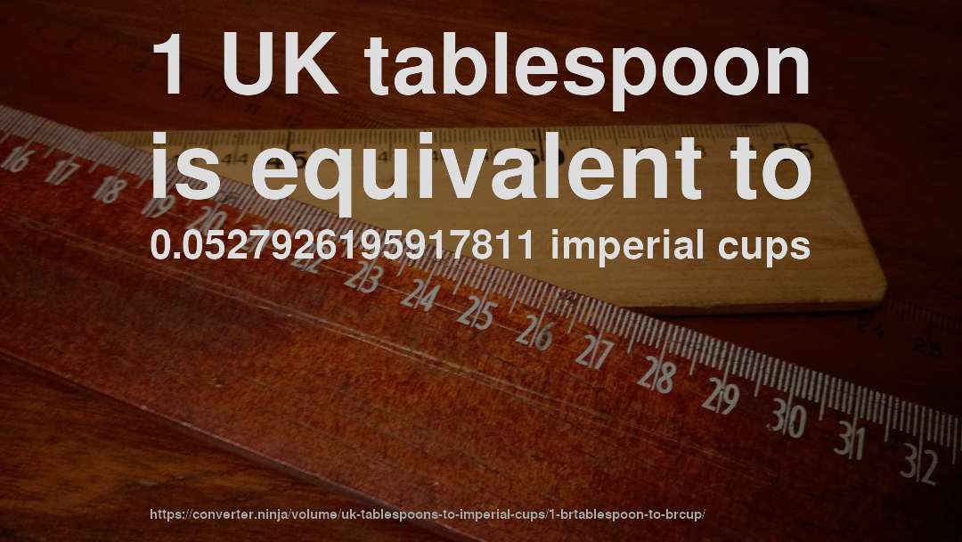 1 UK tablespoon is equivalent to 0.0527926195917811 imperial cups