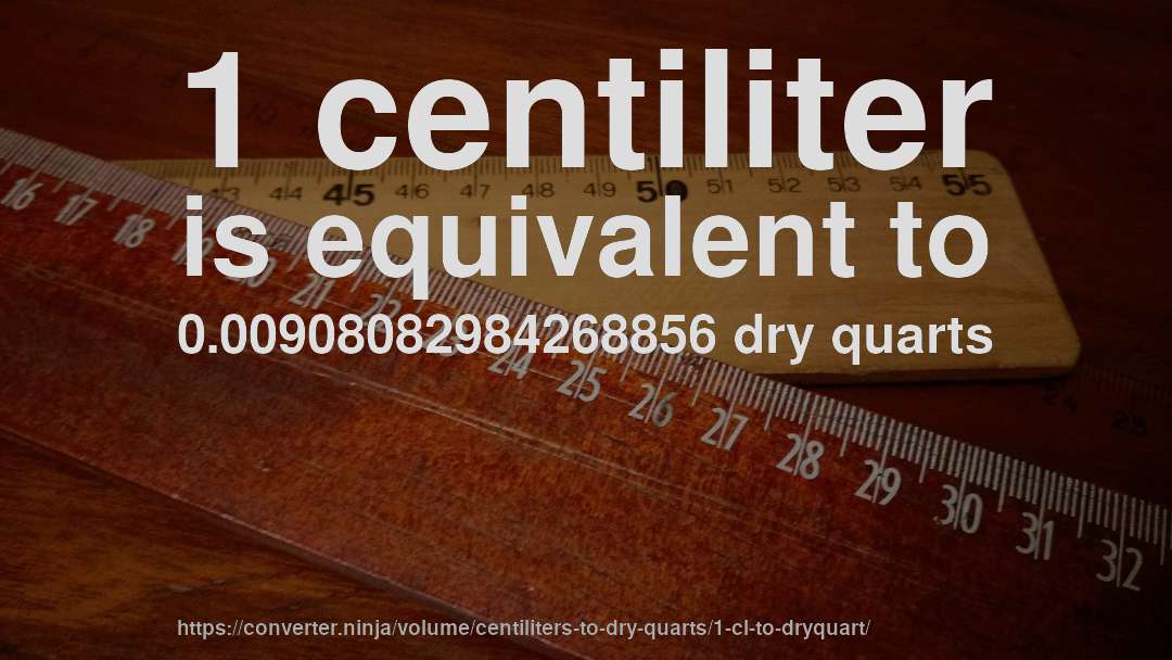 1 centiliter is equivalent to 0.00908082984268856 dry quarts