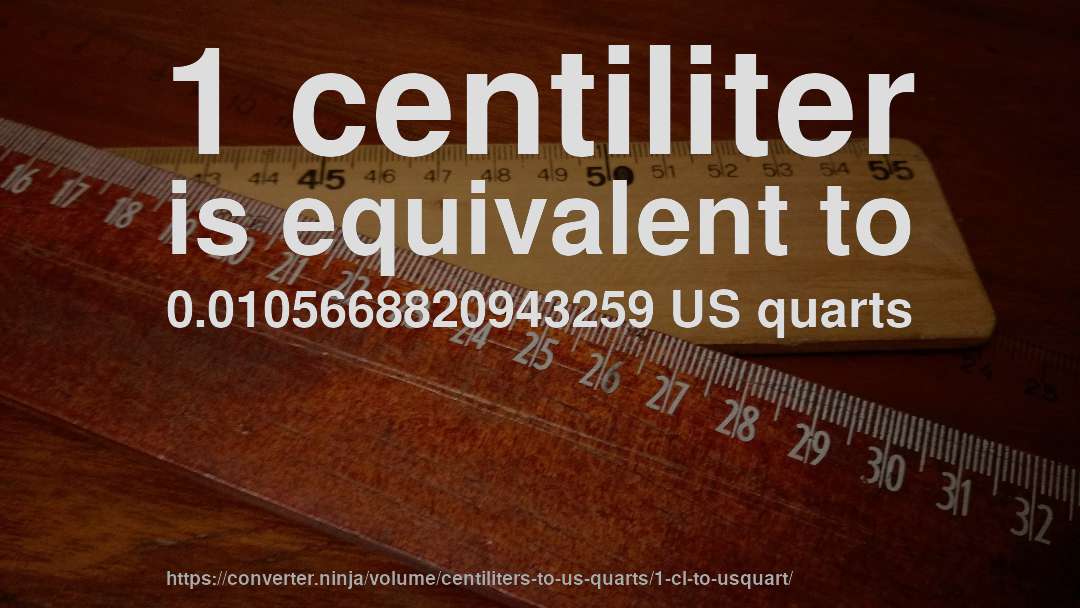 1 centiliter is equivalent to 0.0105668820943259 US quarts