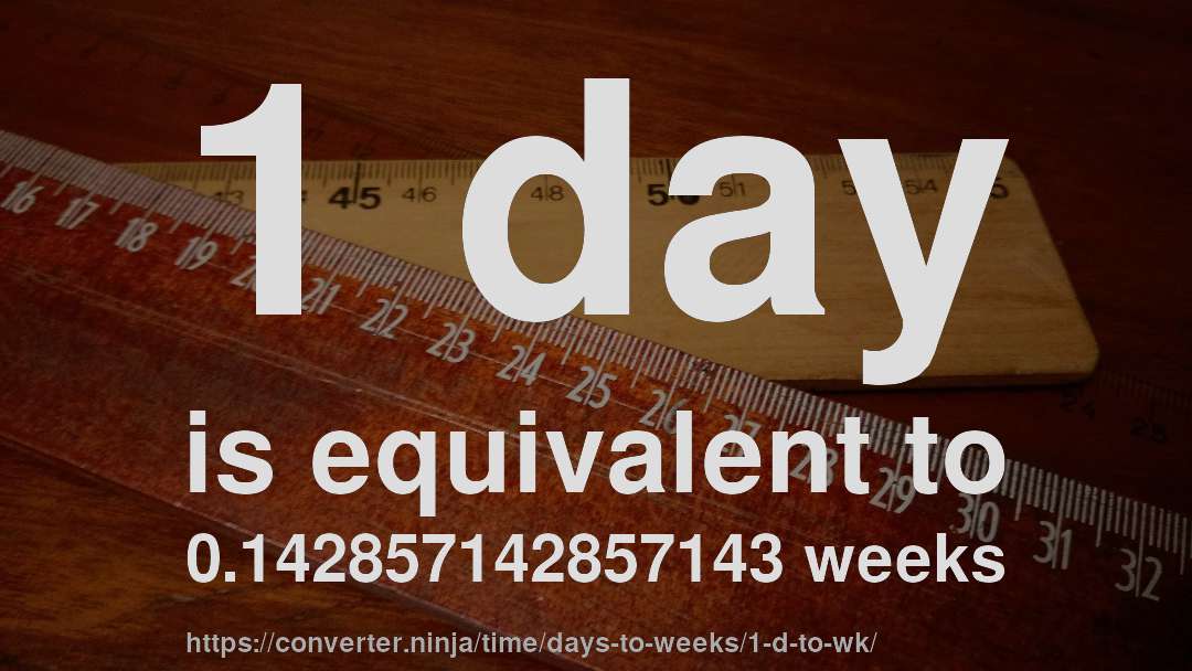 1 day is equivalent to 0.142857142857143 weeks