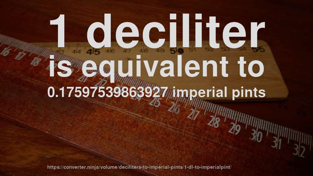1 deciliter is equivalent to 0.17597539863927 imperial pints