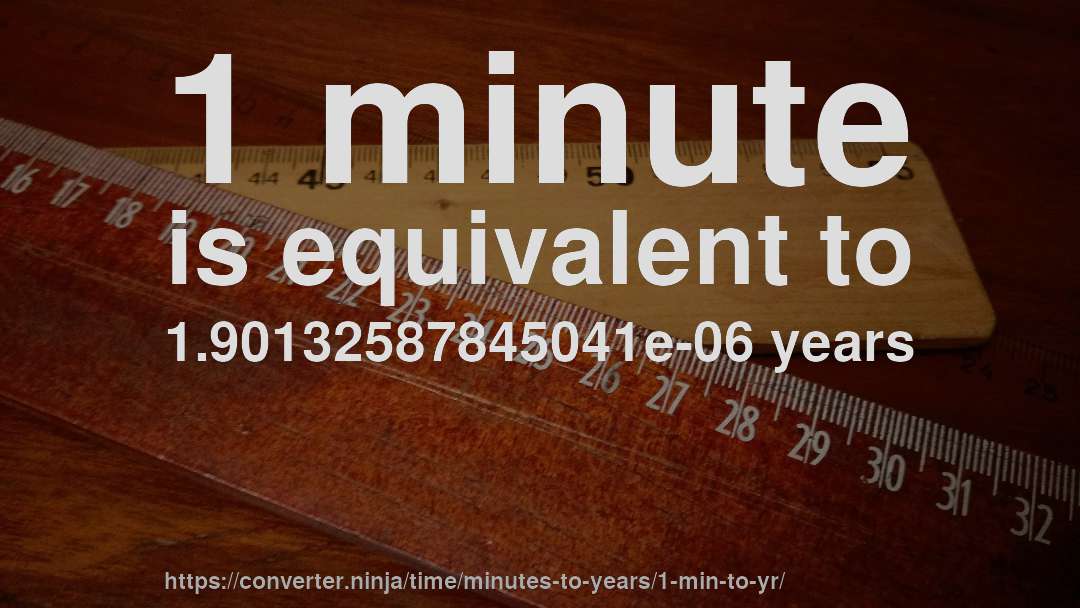 1 minute is equivalent to 1.90132587845041e-06 years