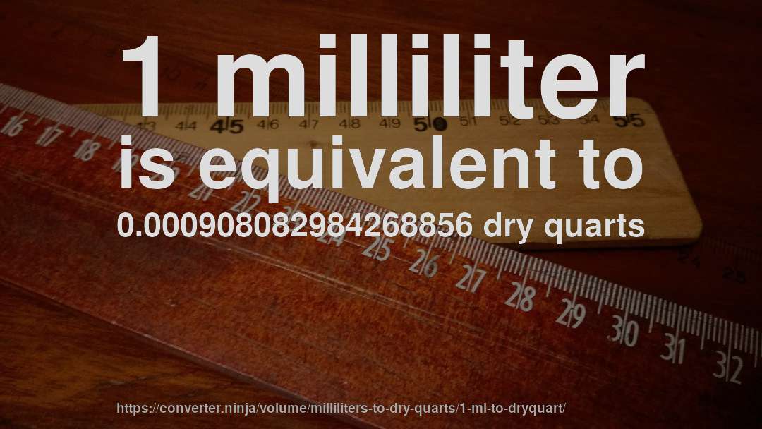 1 milliliter is equivalent to 0.000908082984268856 dry quarts
