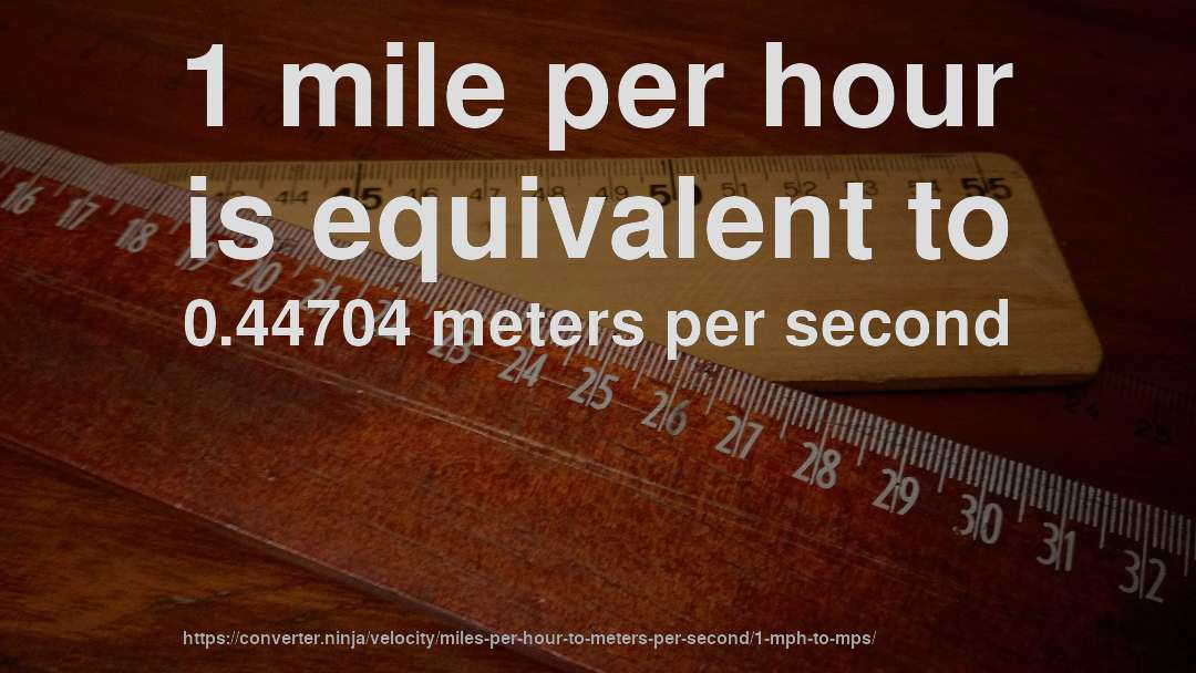 1 mile per hour is equivalent to 0.44704 meters per second