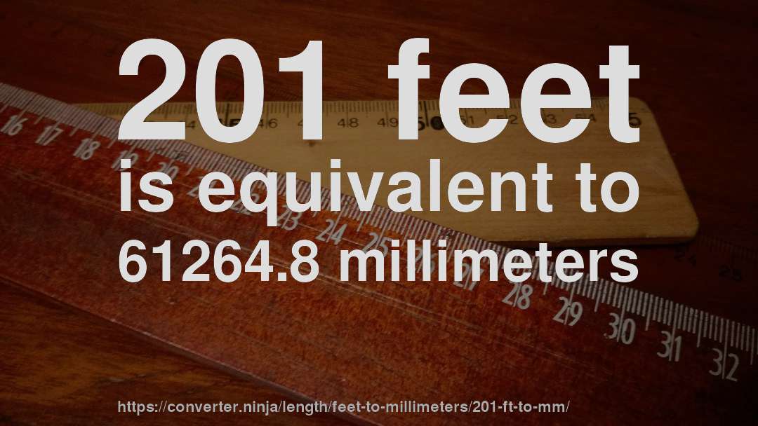201 feet is equivalent to 61264.8 millimeters