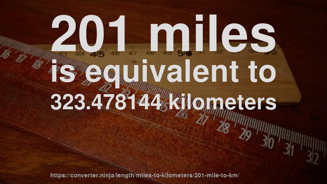 201 miles is equivalent to 323.478144 kilometers