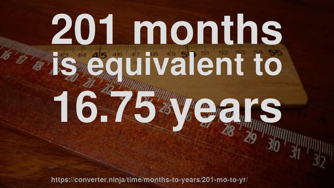 201 months is equivalent to 16.75 years