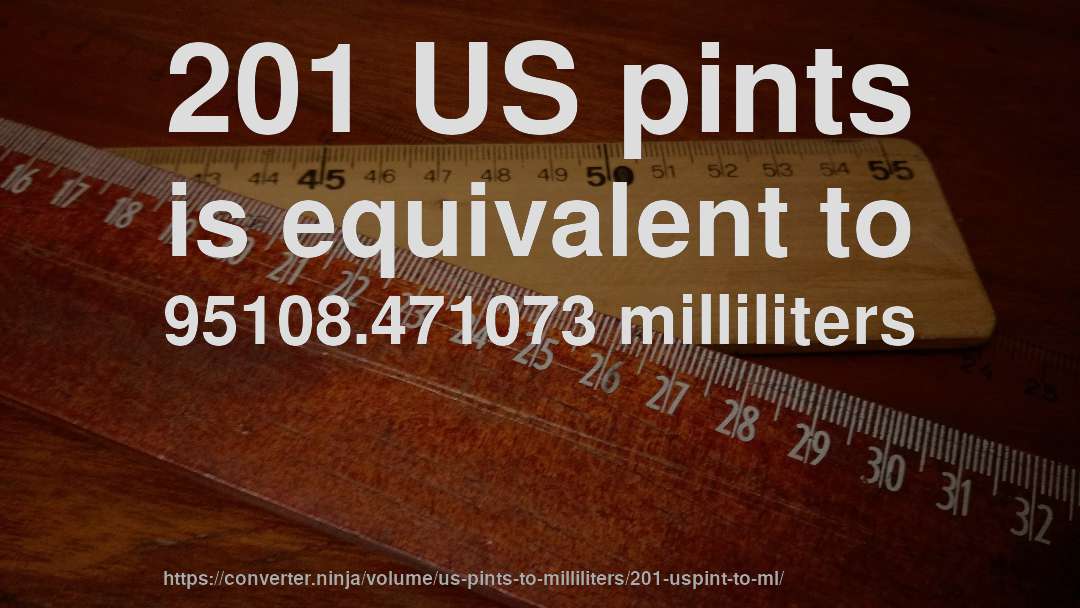 201 US pints is equivalent to 95108.471073 milliliters