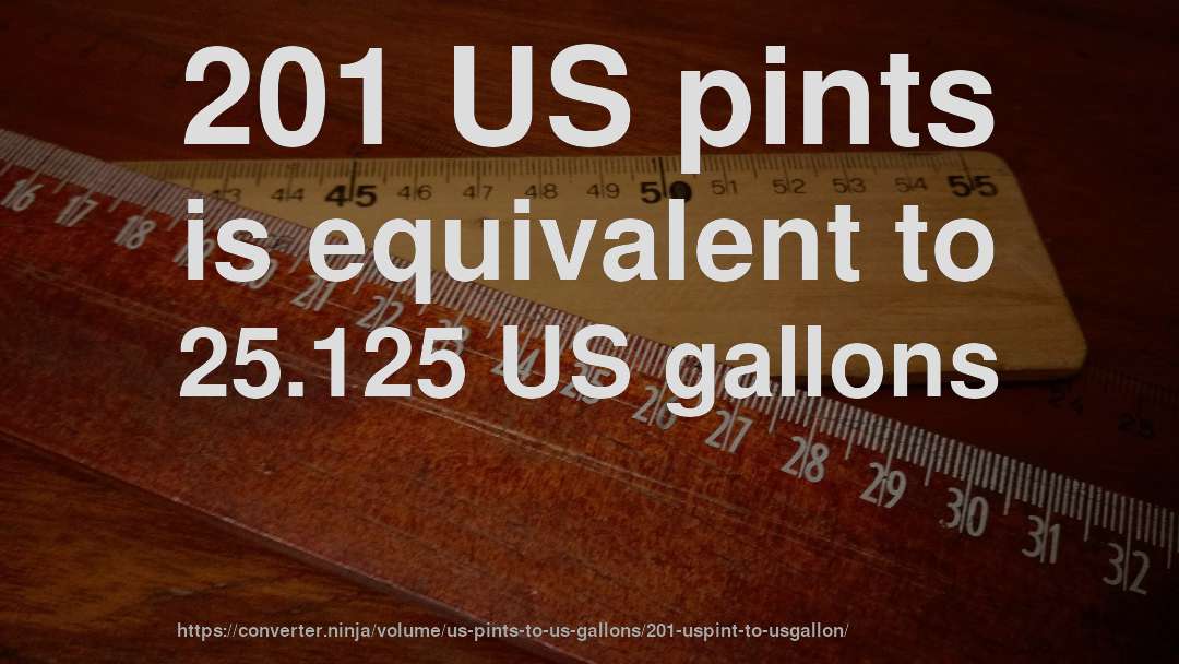 201 US pints is equivalent to 25.125 US gallons