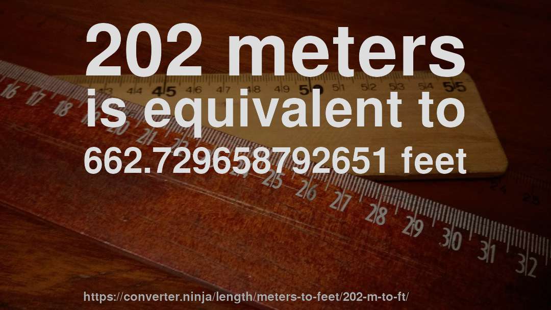 202 meters is equivalent to 662.729658792651 feet
