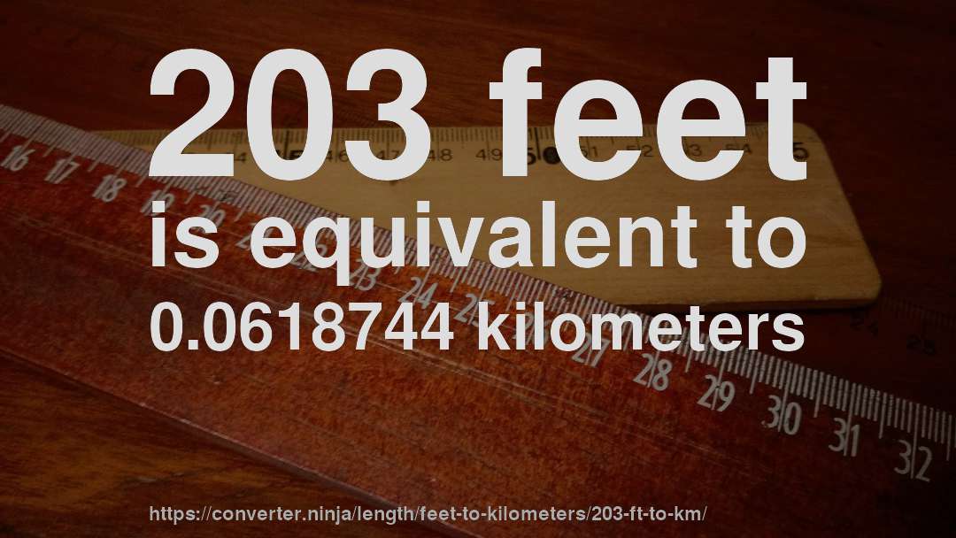 203 feet is equivalent to 0.0618744 kilometers