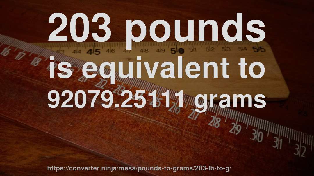 203 pounds is equivalent to 92079.25111 grams