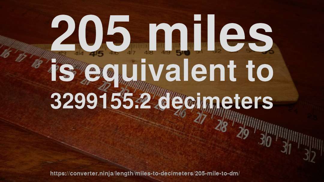 205 miles is equivalent to 3299155.2 decimeters