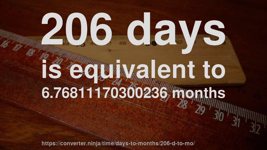 206 days is equivalent to 6.76811170300236 months