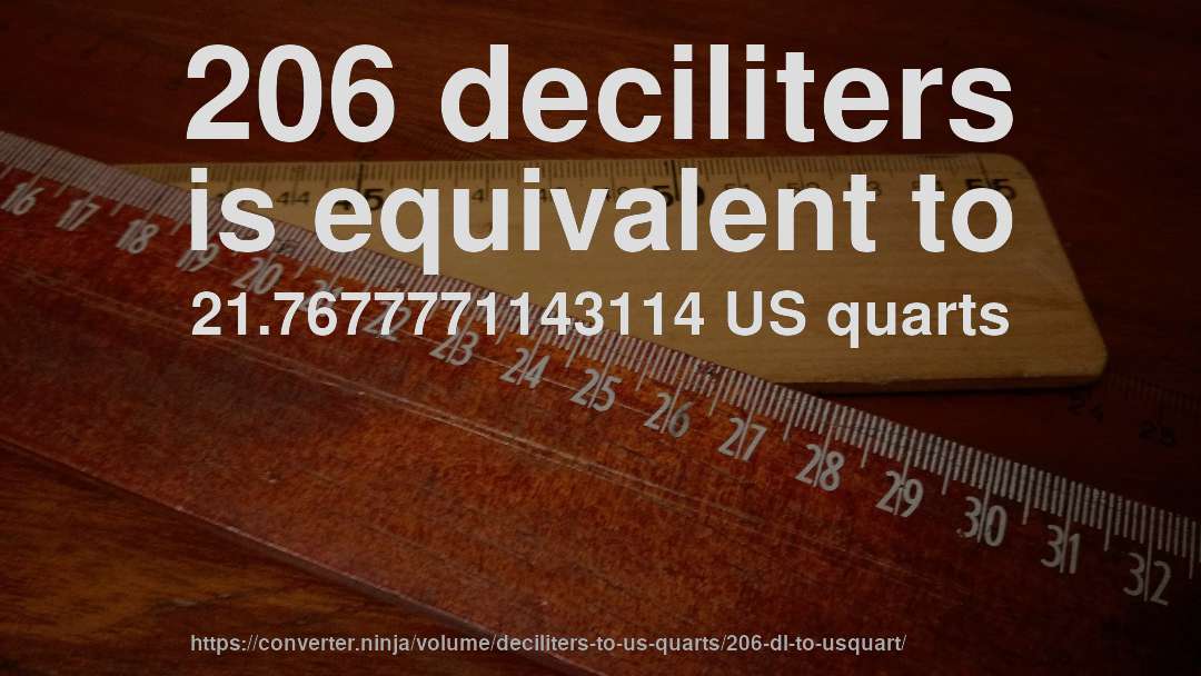 206 deciliters is equivalent to 21.7677771143114 US quarts