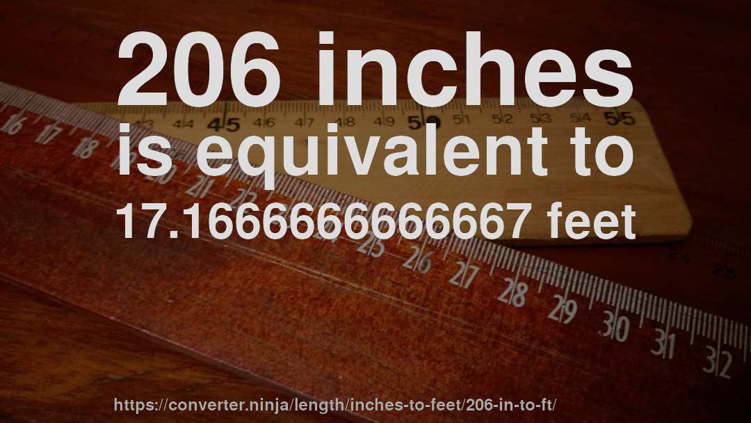 206 inches is equivalent to 17.1666666666667 feet