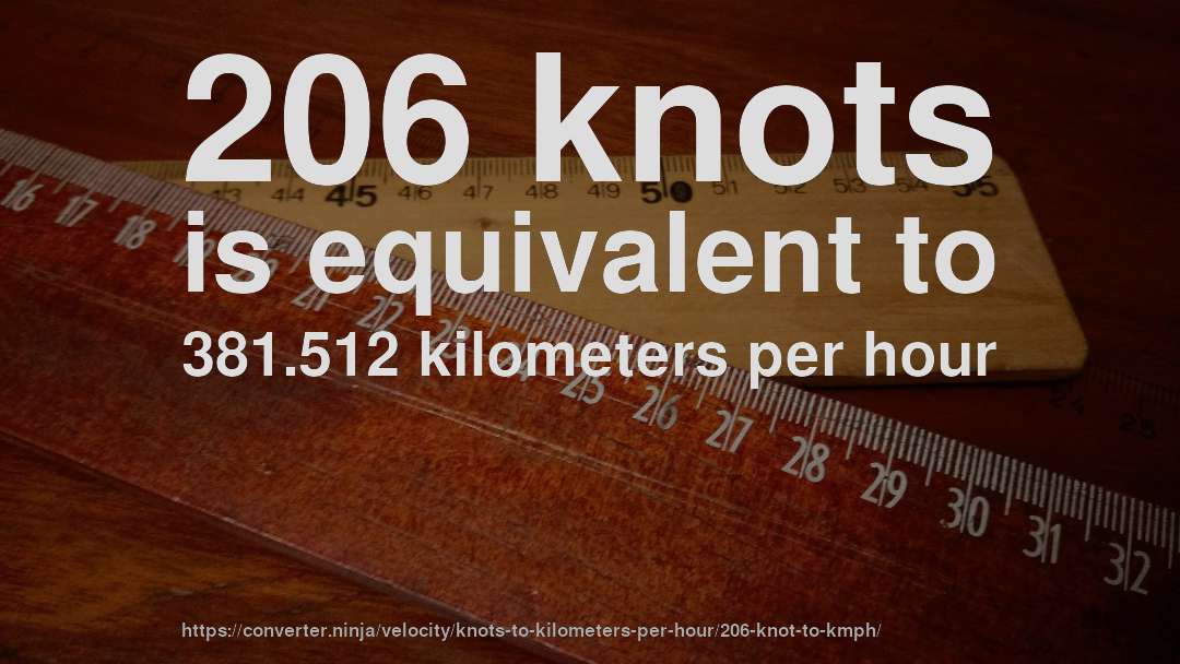 206 knots is equivalent to 381.512 kilometers per hour