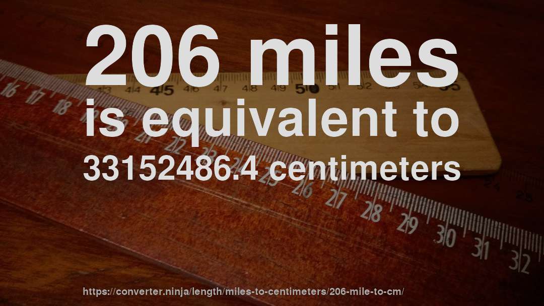 206 miles is equivalent to 33152486.4 centimeters