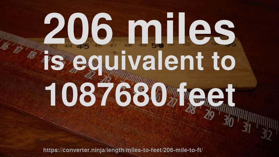 206 miles is equivalent to 1087680 feet